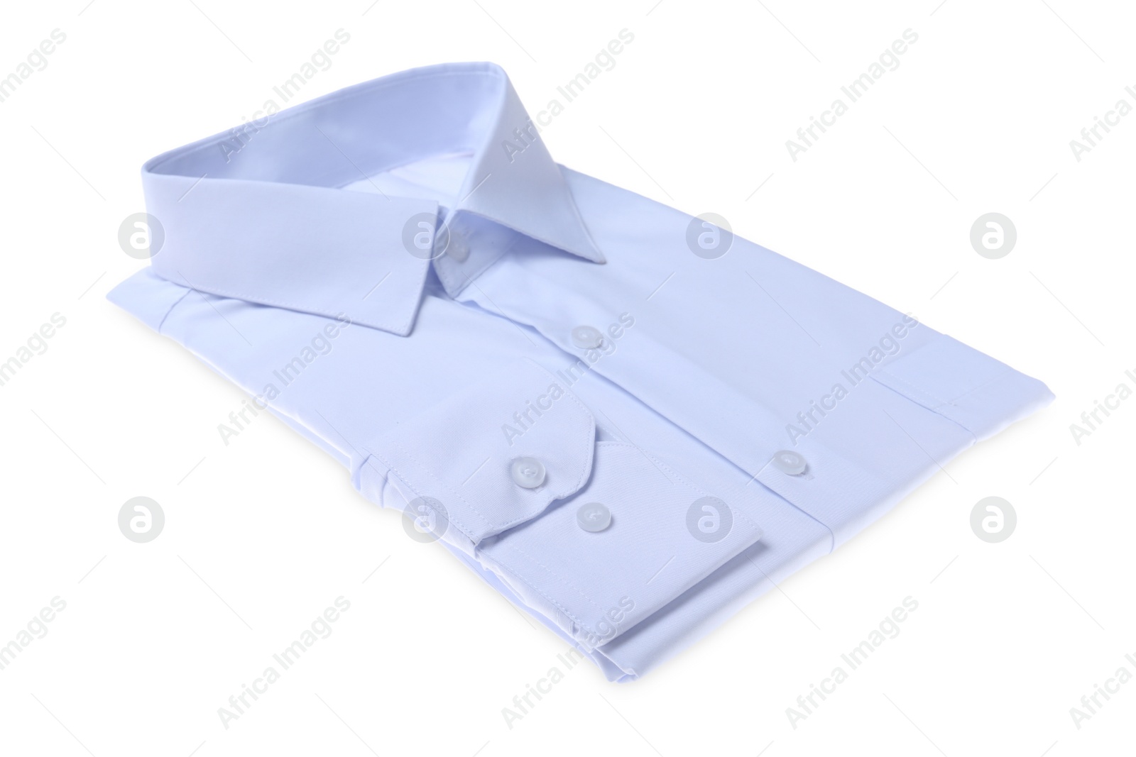 Photo of Stylish shirt isolated on white. Dry-cleaning service