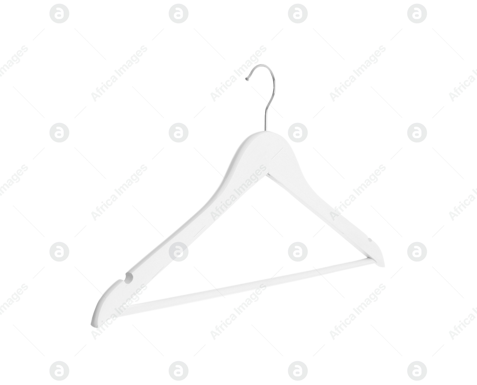 Photo of Empty hanger on white background. Wardrobe accessory