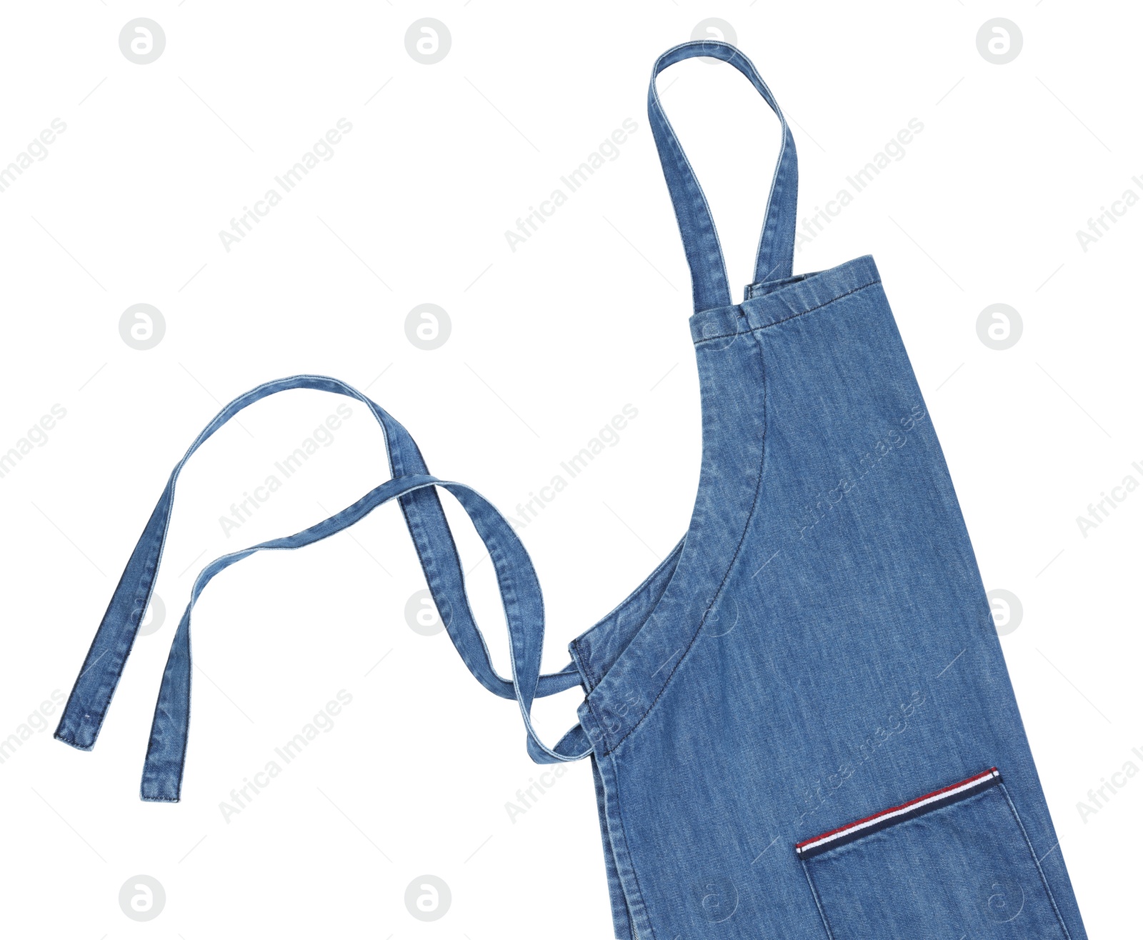 Photo of Denim blue kitchen apron isolated on white