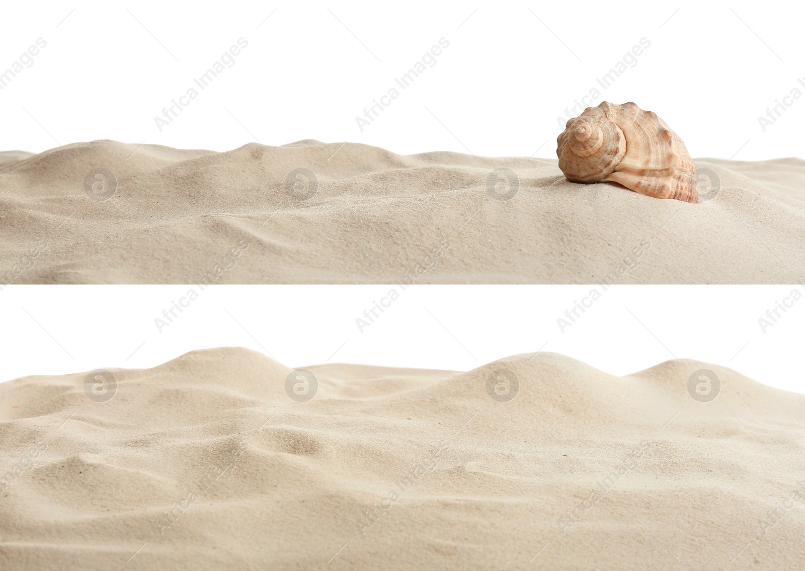 Image of Heaps of dry beach sand on white background