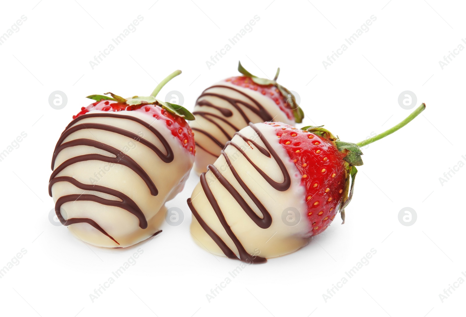 Photo of Delicious chocolate covered strawberries on white background