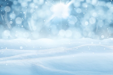 Image of Winter card design. Beautiful fluffy snow outdoors