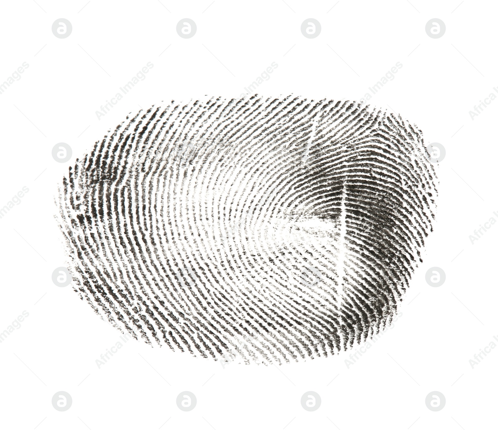 Photo of Black fingerprint made with ink on white background, top view