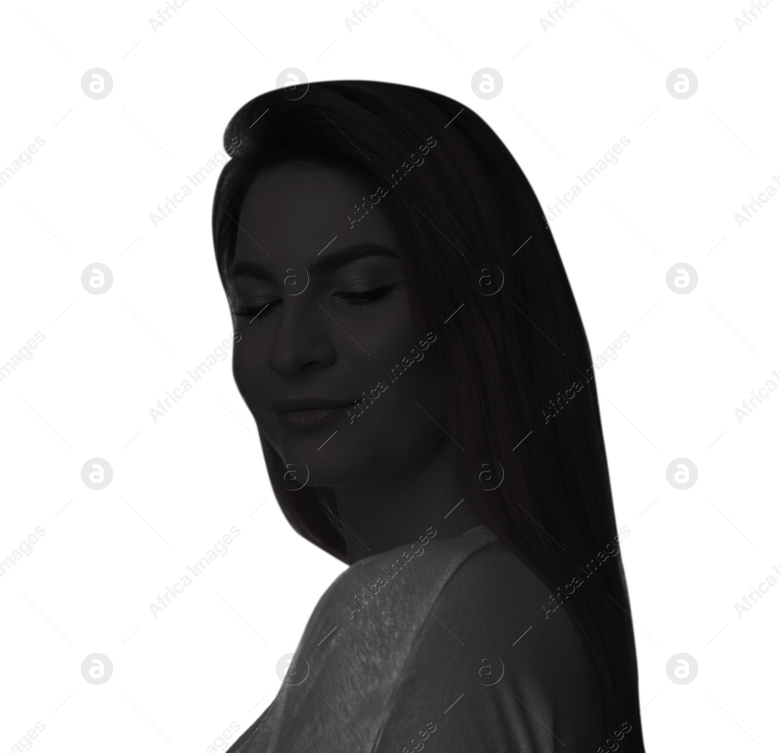 Image of Silhouette of one woman isolated on white