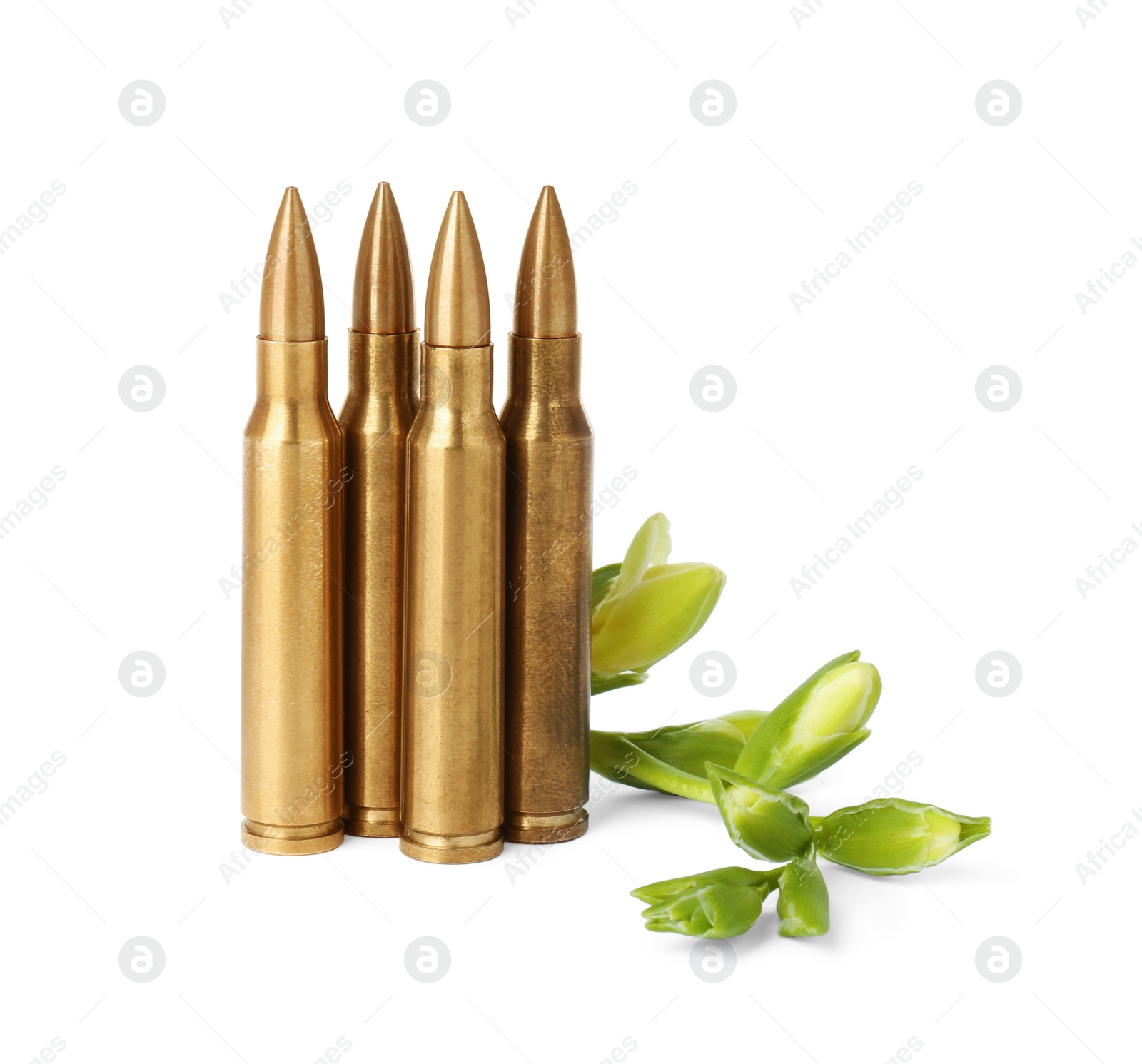 Photo of Bullets and beautiful flowers isolated on white