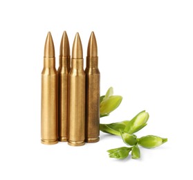Bullets and beautiful flowers isolated on white