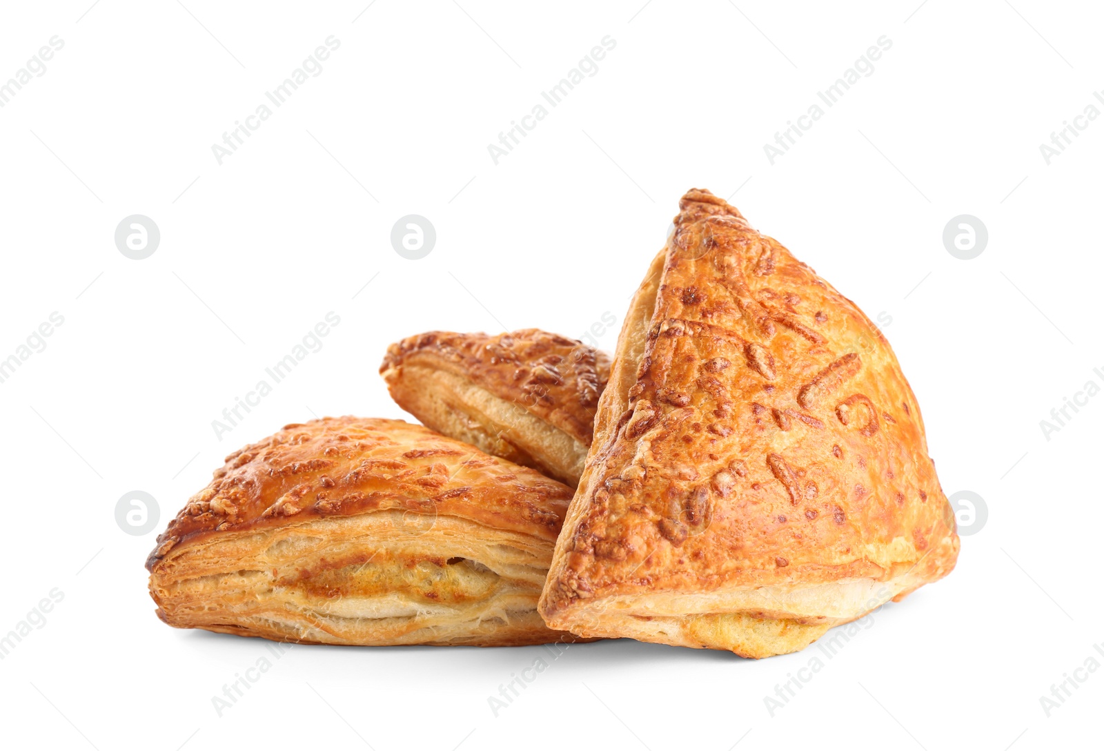 Photo of Fresh tasty puff pastry on white background