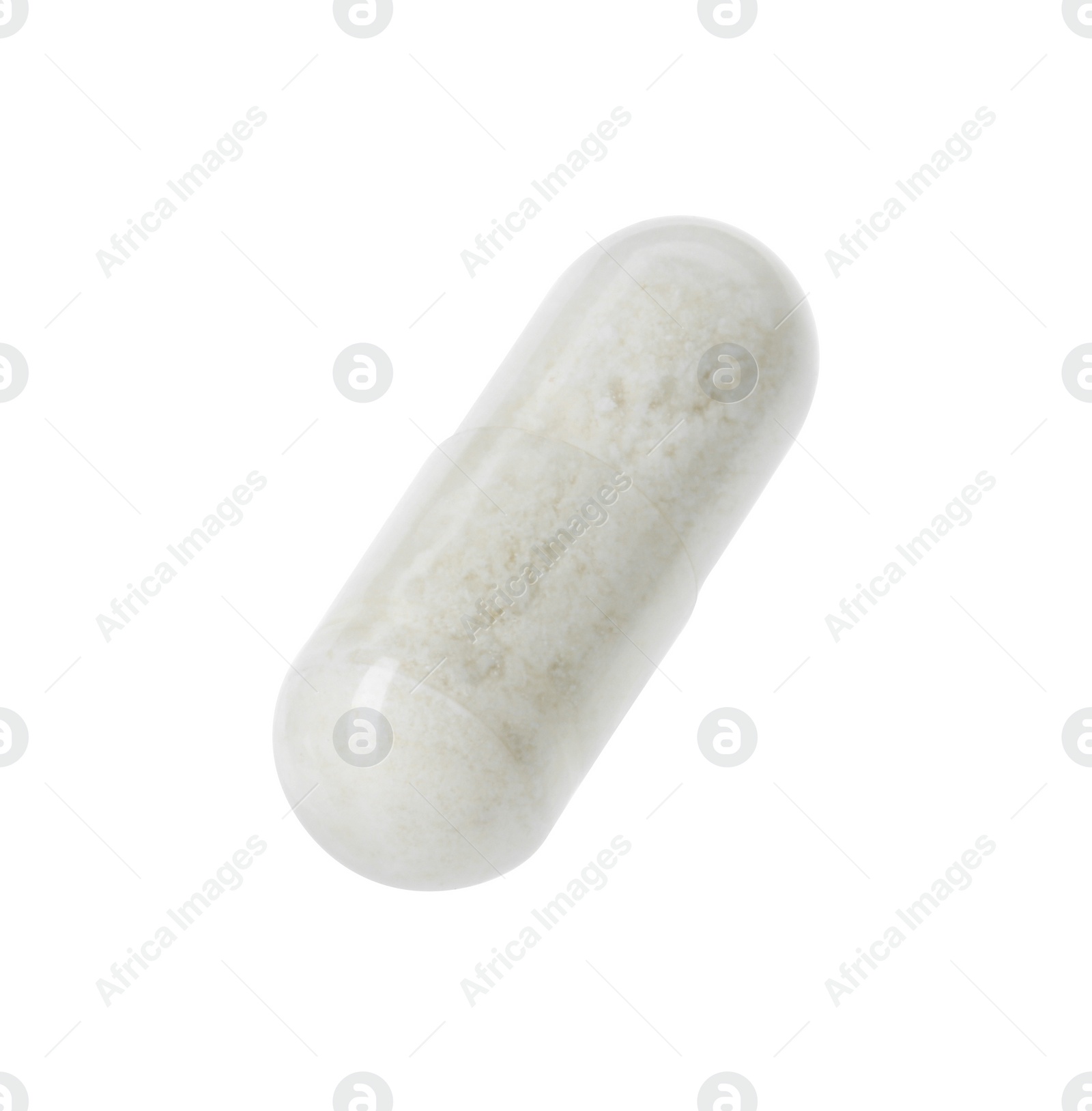 Photo of One vitamin capsule isolated on white. Health supplement