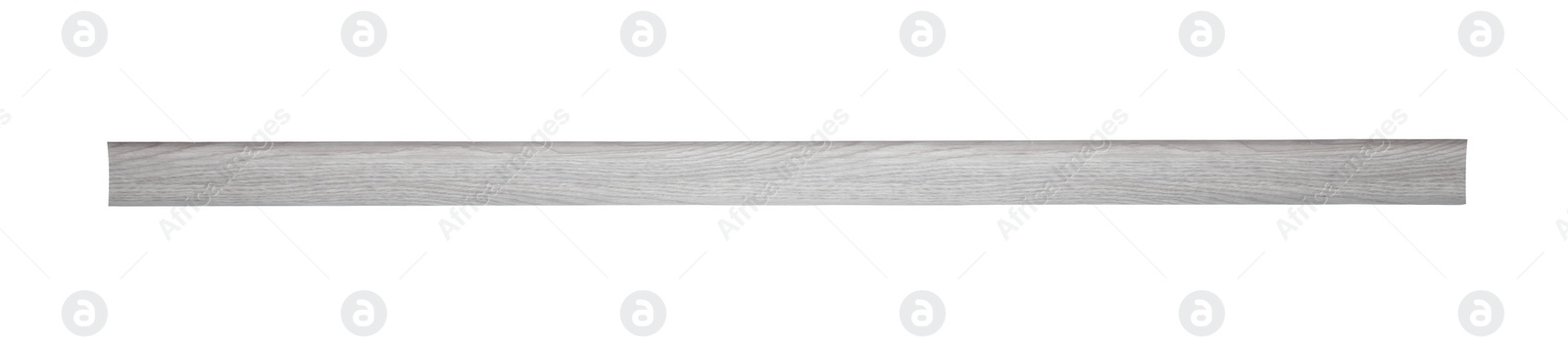 Photo of One piece of wooden baseboard isolated on white, top view