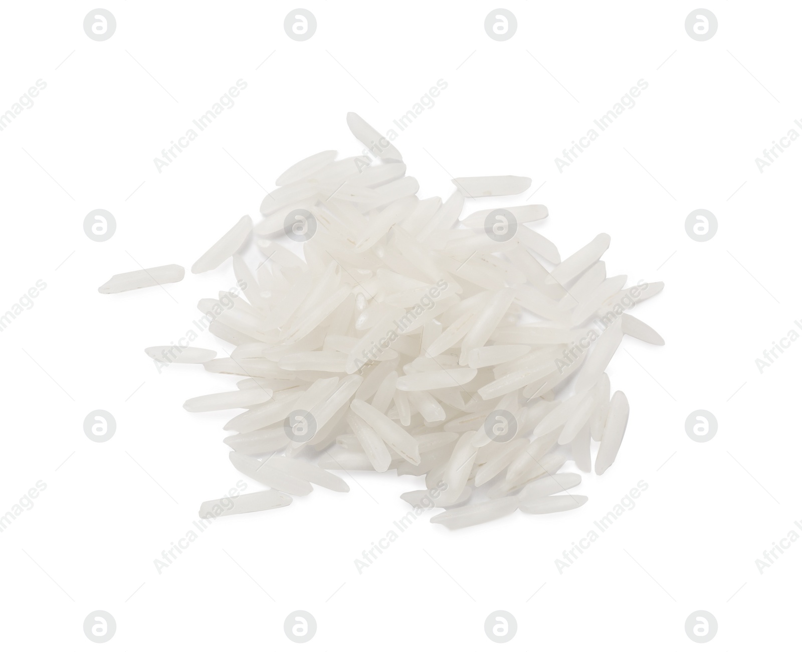 Photo of Pile of raw basmati rice isolated on white, top view