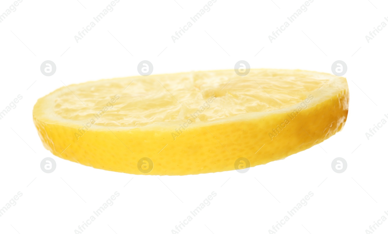 Photo of Slice of fresh lemon on white background