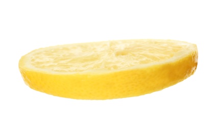 Photo of Slice of fresh lemon on white background