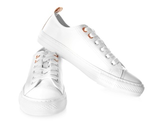 Pair of casual shoes on white background