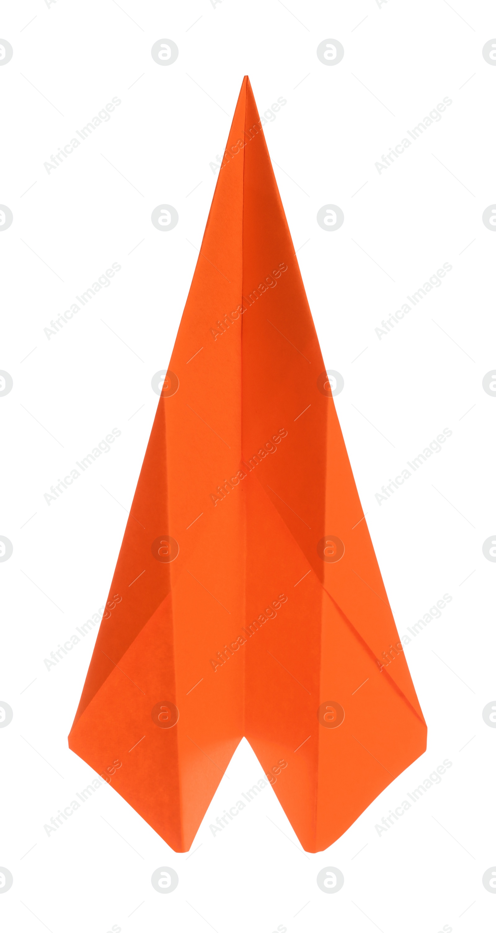 Photo of Handmade orange paper plane isolated on white