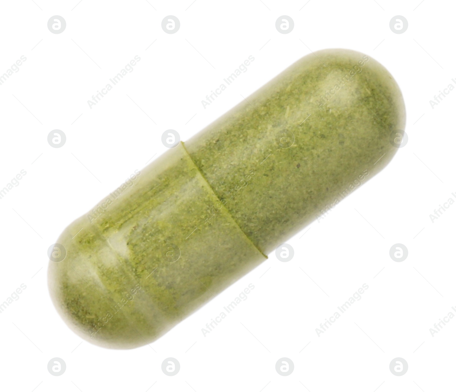 Photo of One vitamin capsule isolated on white. Health supplement