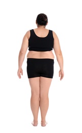 Fat woman on white background. Weight loss