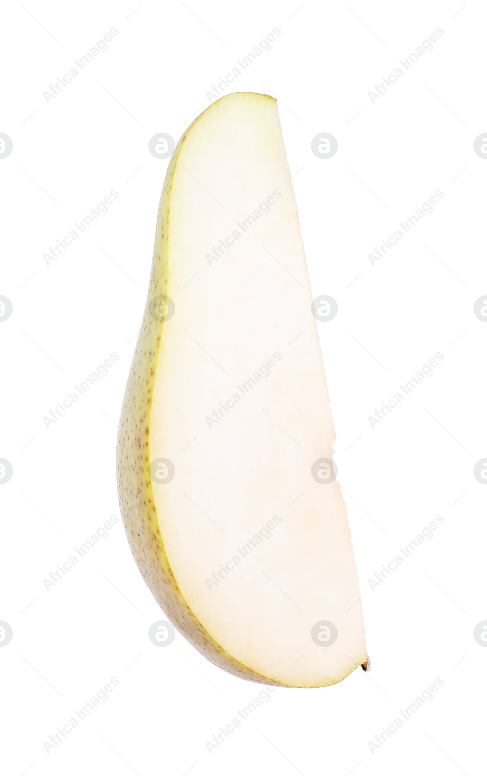 Photo of Piece of ripe pear on white background