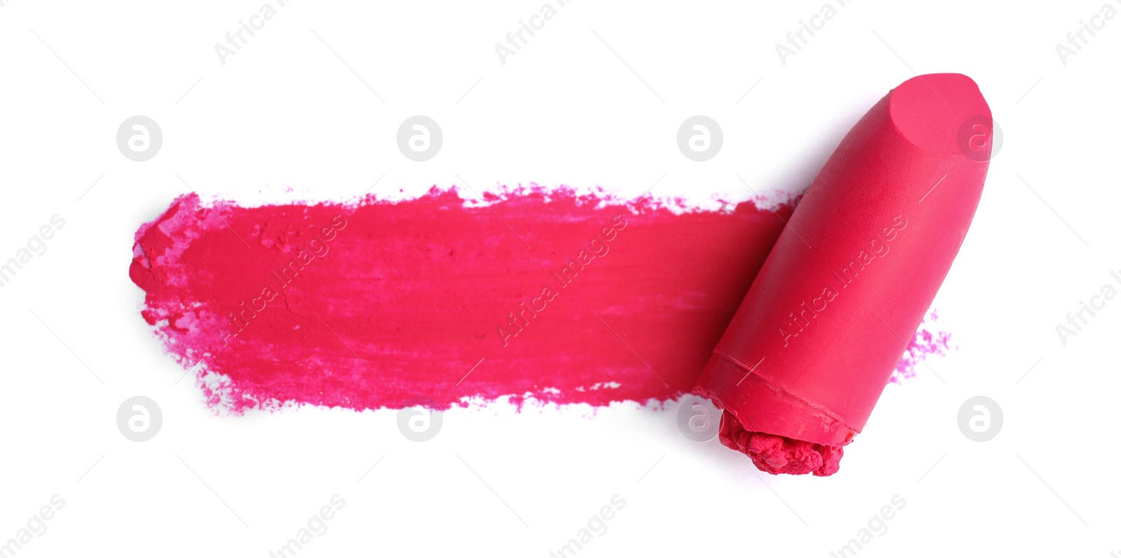 Photo of Lipstick and swatch on white background, top view