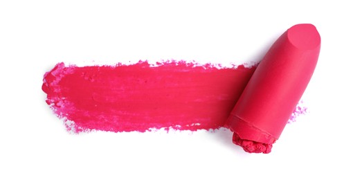 Photo of Lipstick and swatch on white background, top view