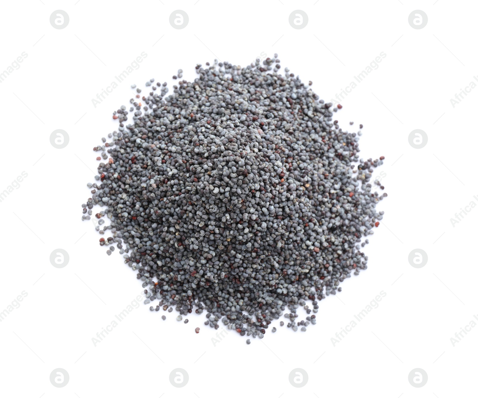 Photo of Pile of dry poppy seeds isolated on white