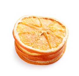 Photo of Delicious dry orange slices on white background