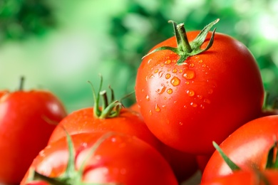 Pile of fresh ripe tomatoes, closeup view