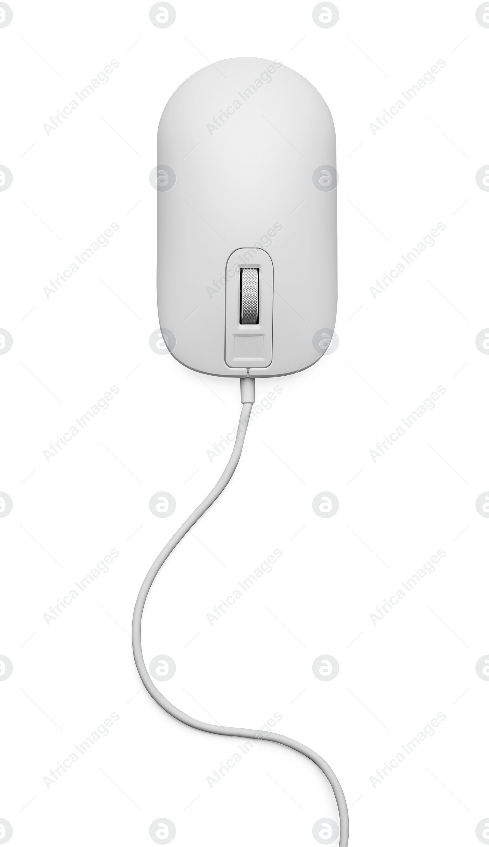 Photo of Modern wired computer mouse isolated on white, top view