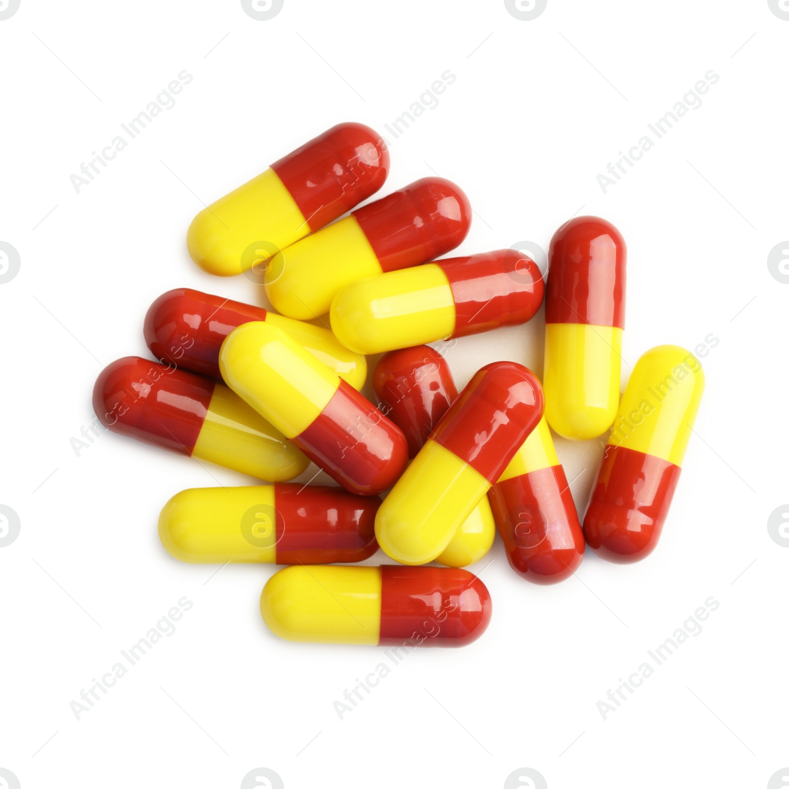 Photo of Many antibiotic pills isolated on white, top view