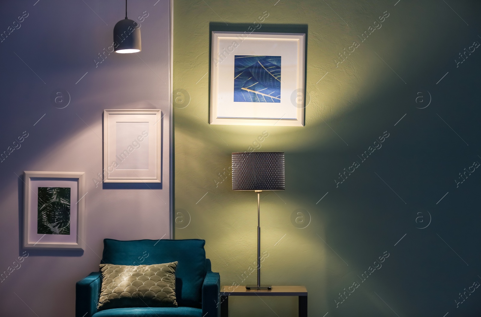 Photo of Modern room interior with stylish lamp