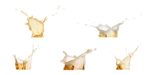 Set with beer splashes on white background. Banner design