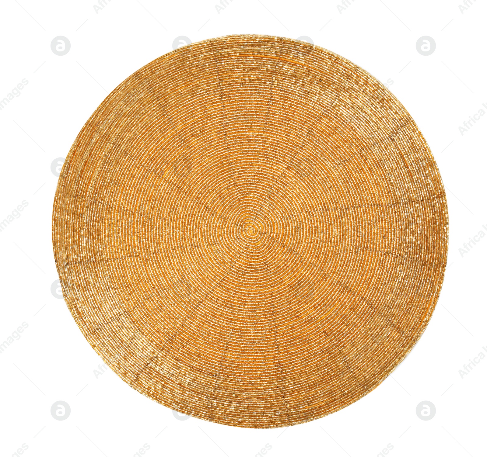 Photo of Beautiful gold table mat on white background, top view