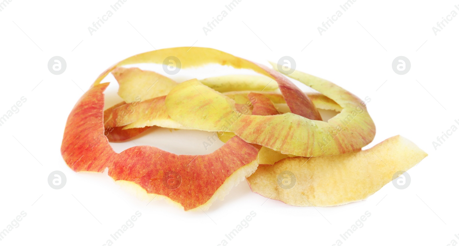 Photo of Apple peel on white background. Composting of organic waste