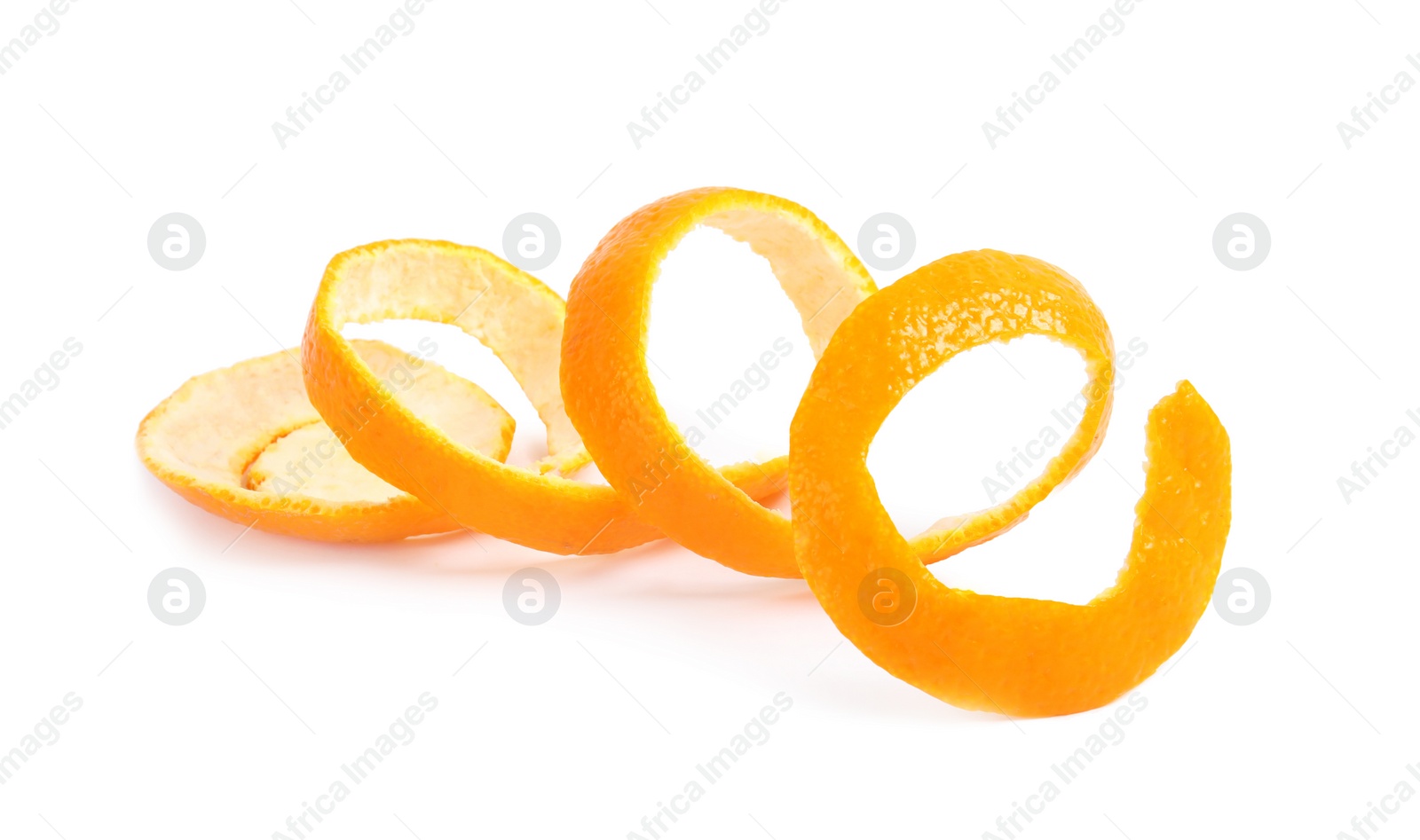 Photo of Peel of ripe tangerine on white background