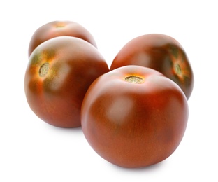 Photo of Fresh ripe brown tomatoes on white background