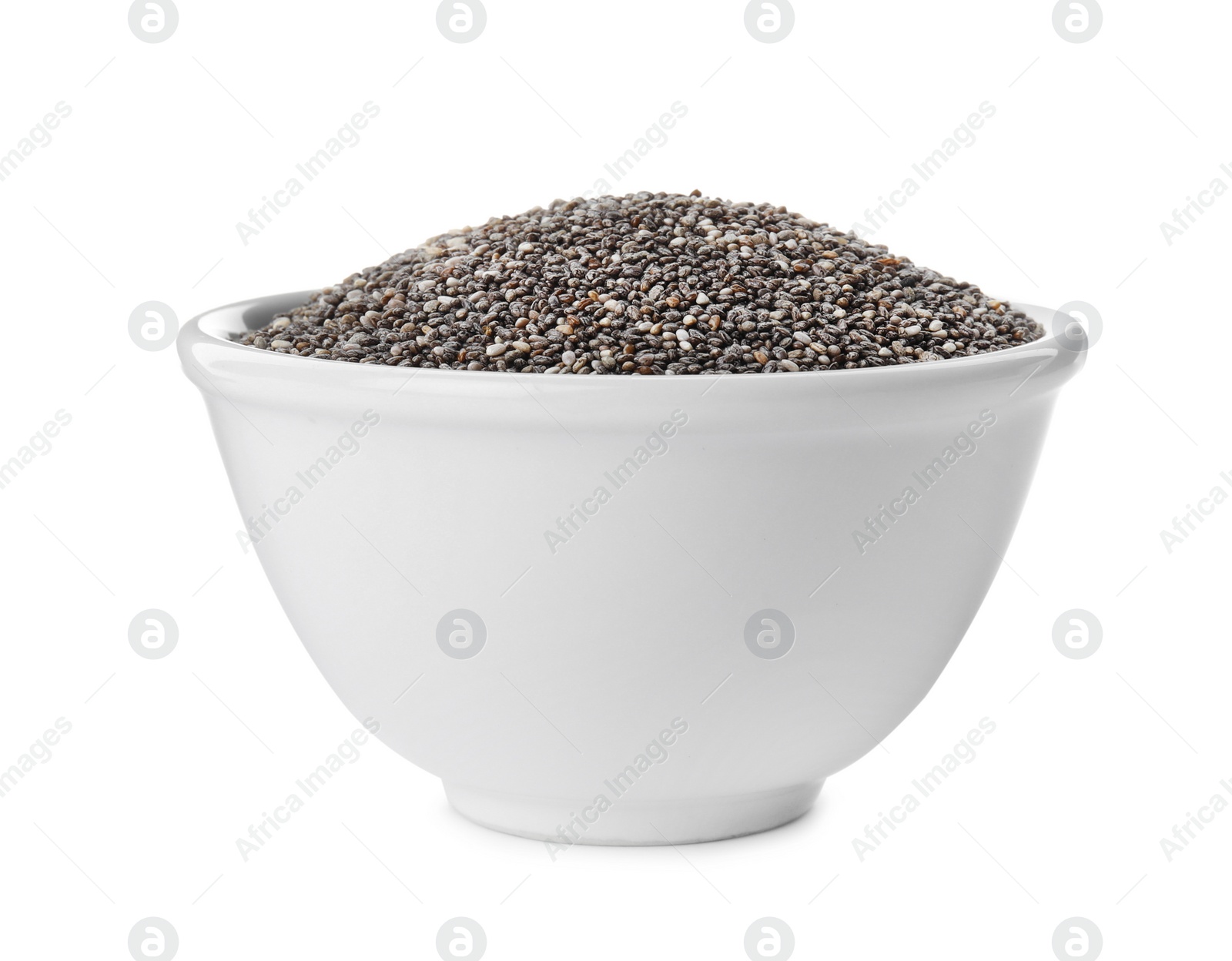 Photo of Bowl with chia seeds isolated on white