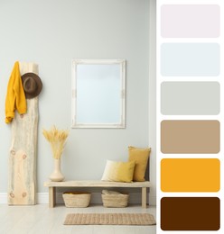 Image of Color palette and photo of hallway interior. Collage