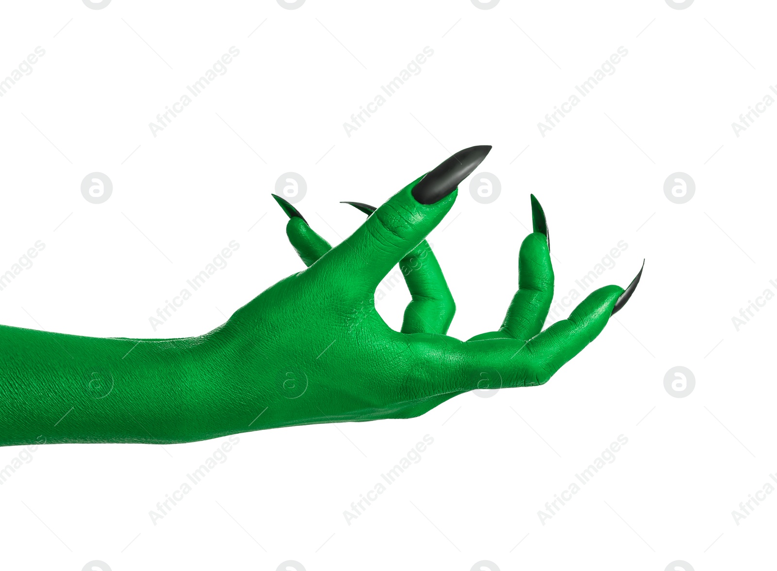 Image of Creepy monster. Green hand with claws isolated on white