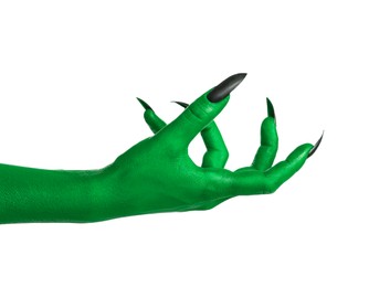 Creepy monster. Green hand with claws isolated on white