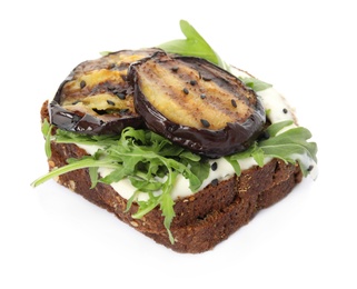 Delicious fresh eggplant sandwich isolated on white