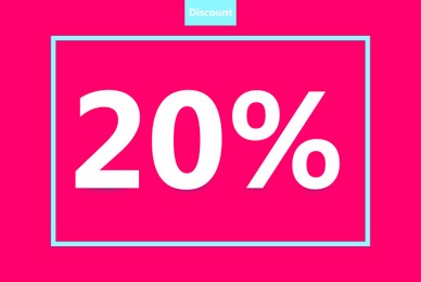 Illustration of Inscription 20 percent discount on pink background, illustration
