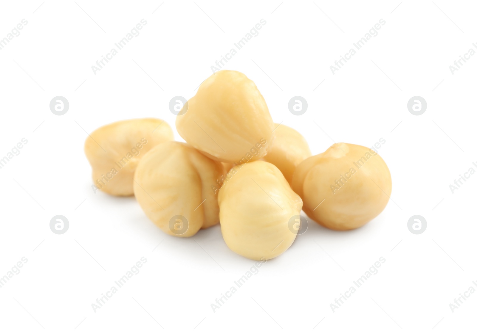 Photo of Tasty organic hazelnuts on white background. Healthy snack