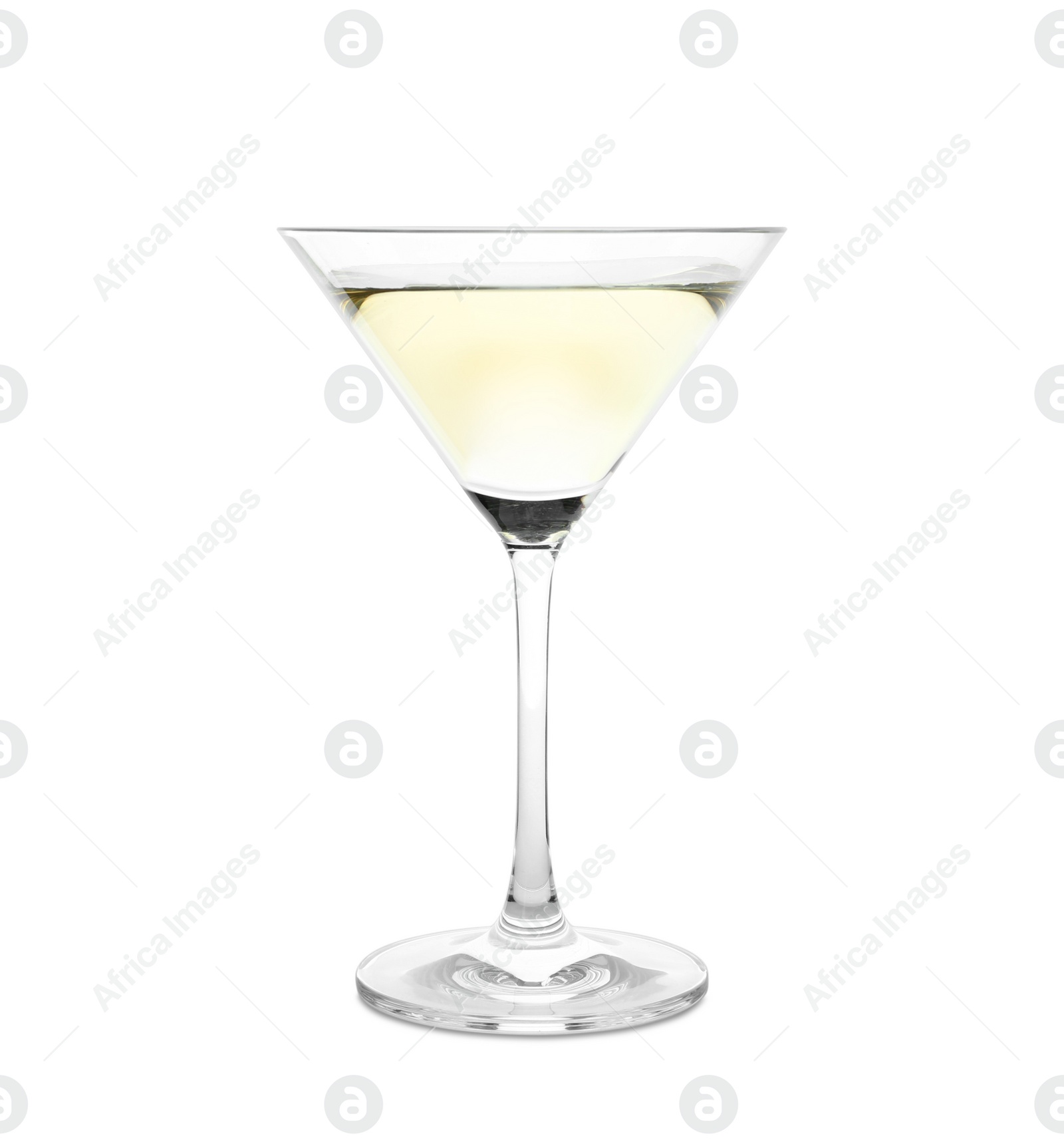 Photo of Glass of martini cocktail on white background