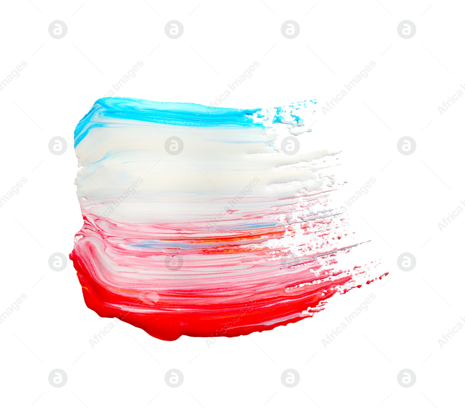 Photo of Abstract brushstroke of mixed color paint isolated on white