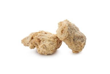 Dehydrated soy meat chunks on white background