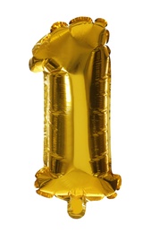 Golden number one balloon on white background
