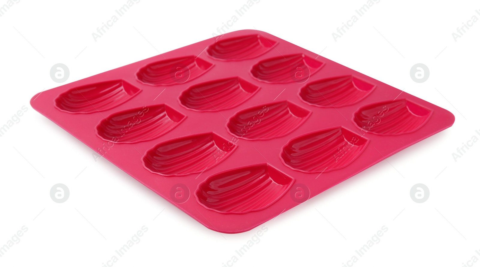 Photo of Red baking mold for madeleine cookies isolated on white