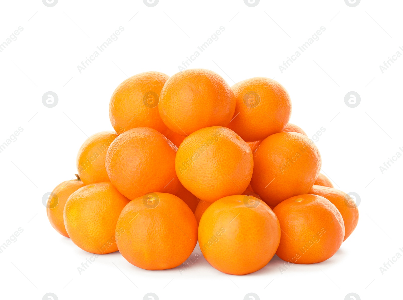 Photo of Heap of fresh ripe tangerines on white background