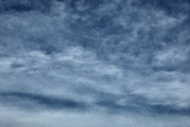 Heavy rain and sky covered with clouds. Stormy weather