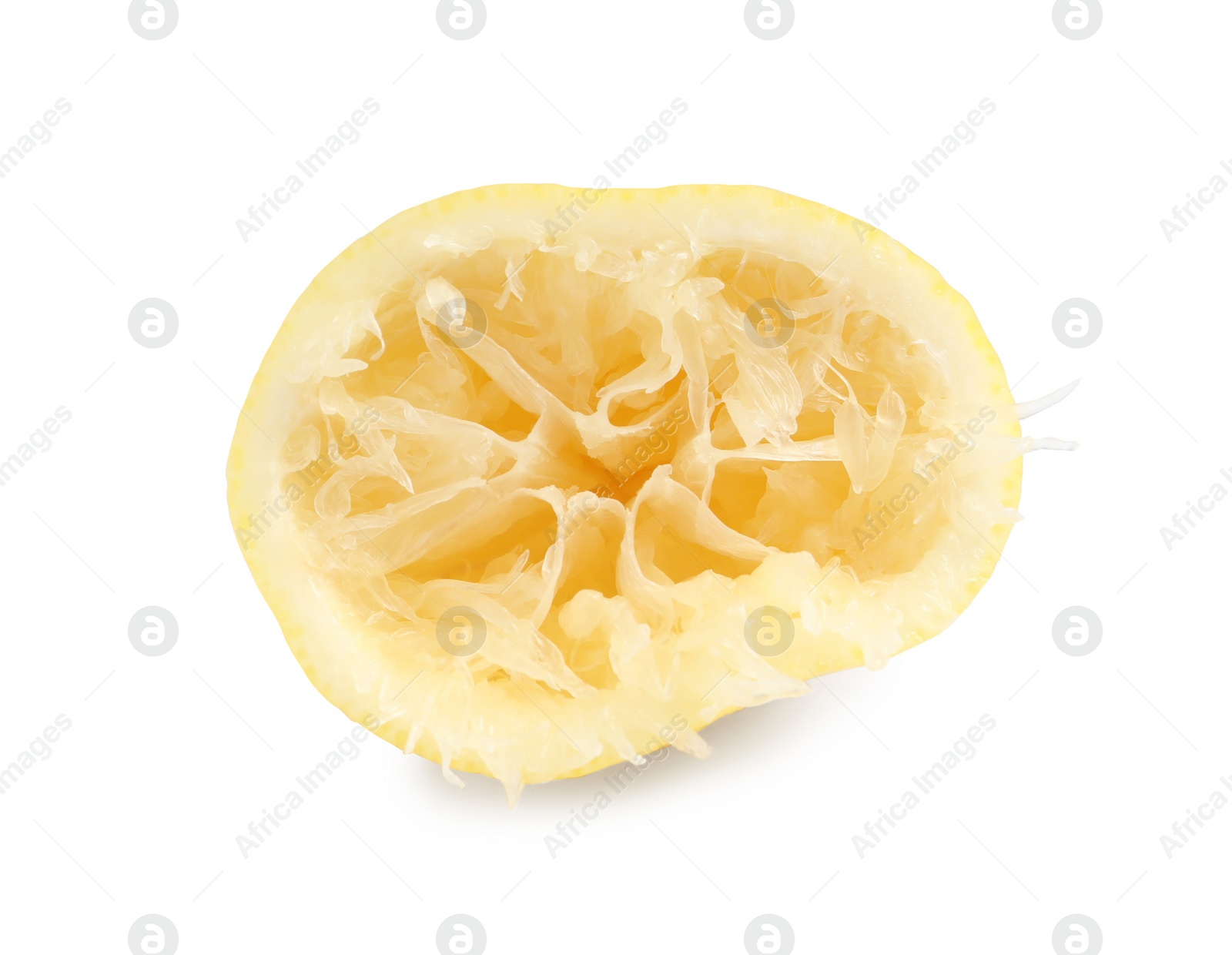 Photo of Half of squeezed lemon isolated on white