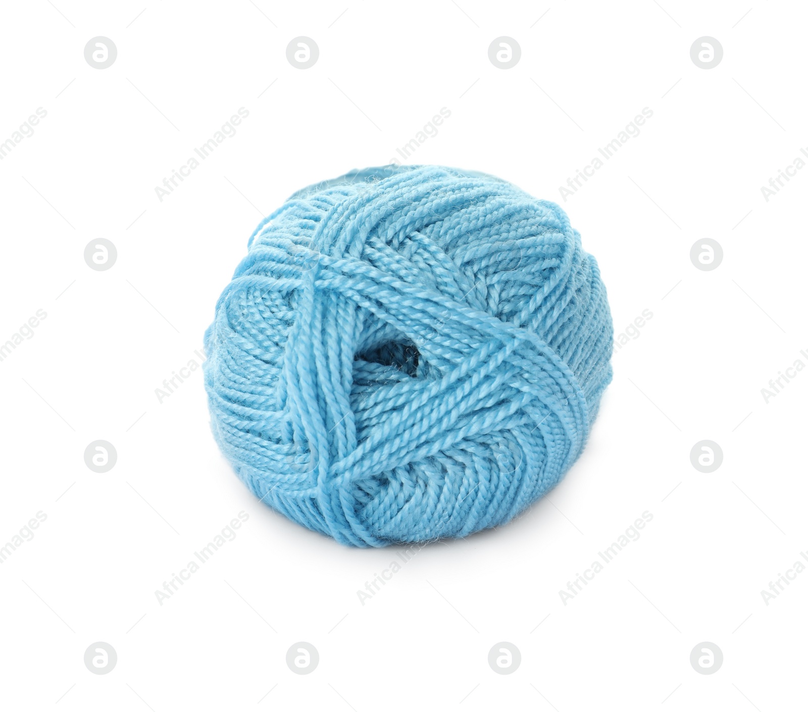 Photo of Soft light blue woolen yarn isolated on white